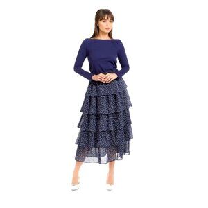 Taylor Tillman New York Gabrielle Navy Polka Dot Midi Tiered Skirt